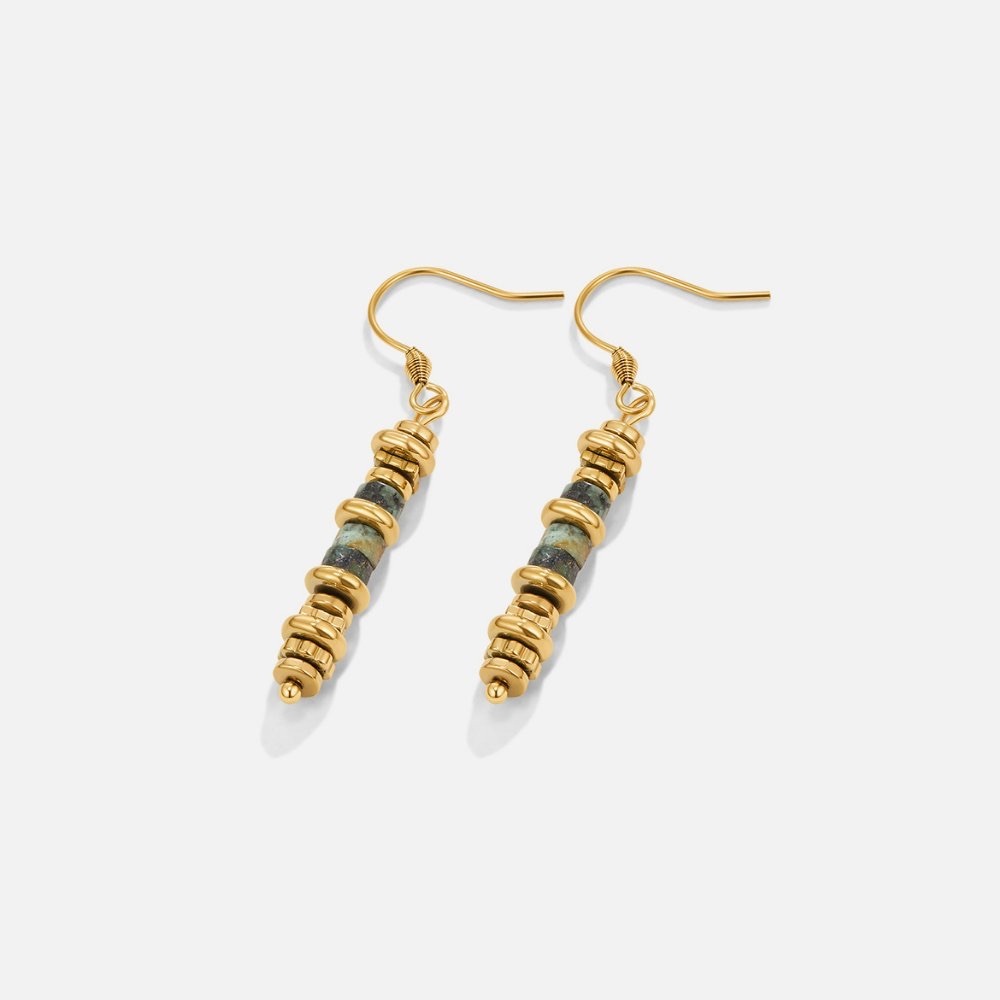 Waterproof Gold and Green Beaded Waterproof Earrings